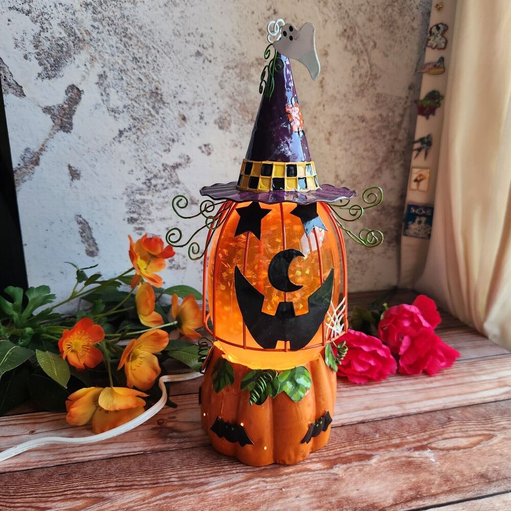 Vintage Halloween Aqua Glitter Jack O Lantern Lamp by JCPenney